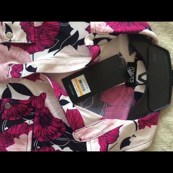 Jones New York Blouse Tab Sleeve Floral Print S - Picture 8 of 9